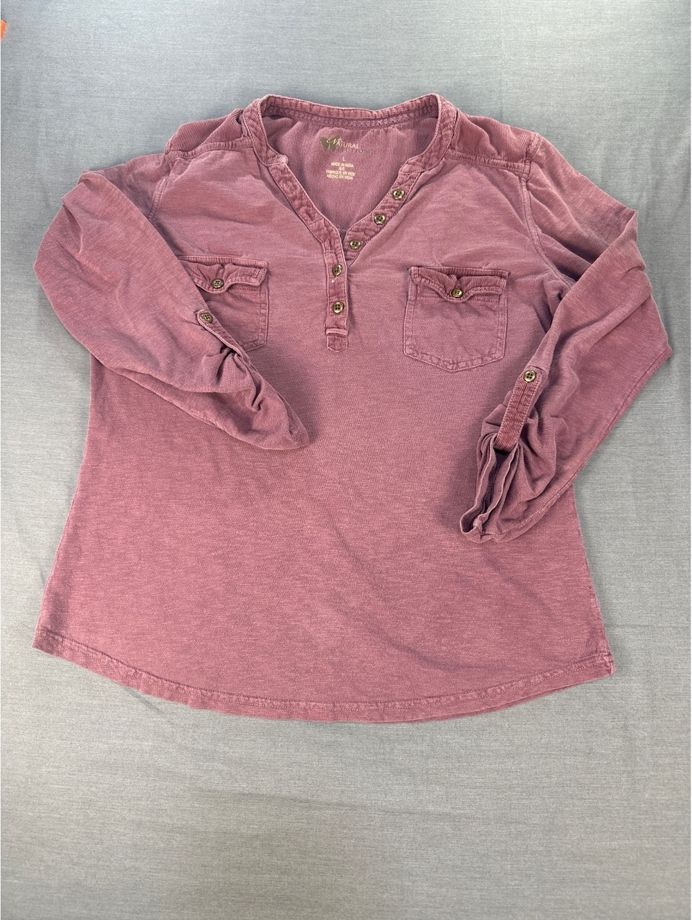 Natural Reflections Women's Long Sleeve Cotton Henley Shirt Size Large Mauve